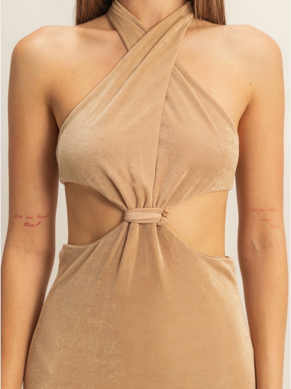 NWT Twist-Knot Cutout Maxi Dress in Camel - Medium - Picture 5 of 5